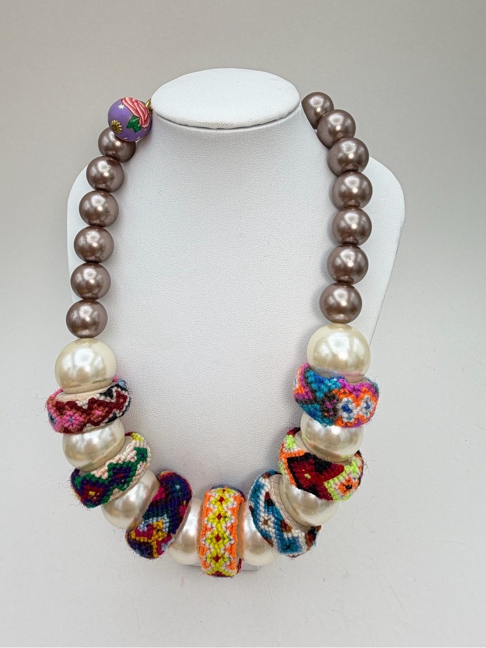 Lenora Dame Bead and Pearl Statement Boho Retro Necklace